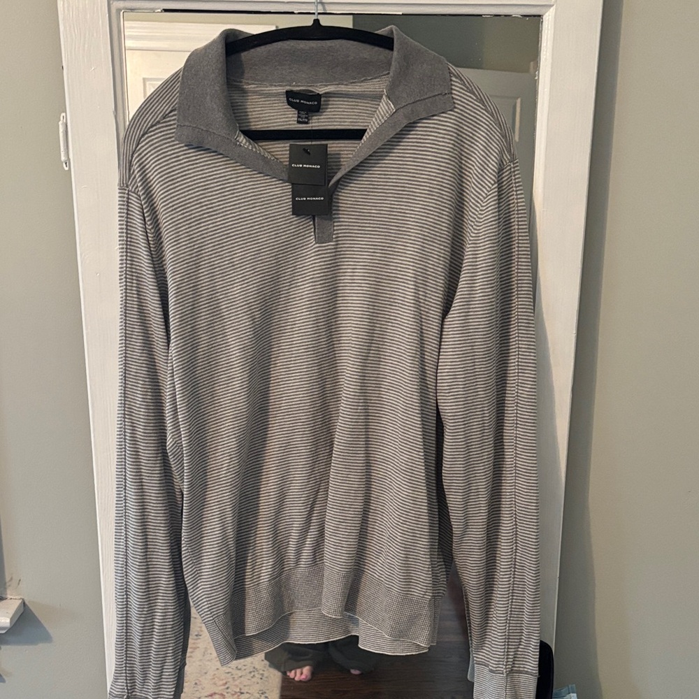 Club Monaco V-Neck Gray Striped Sweater